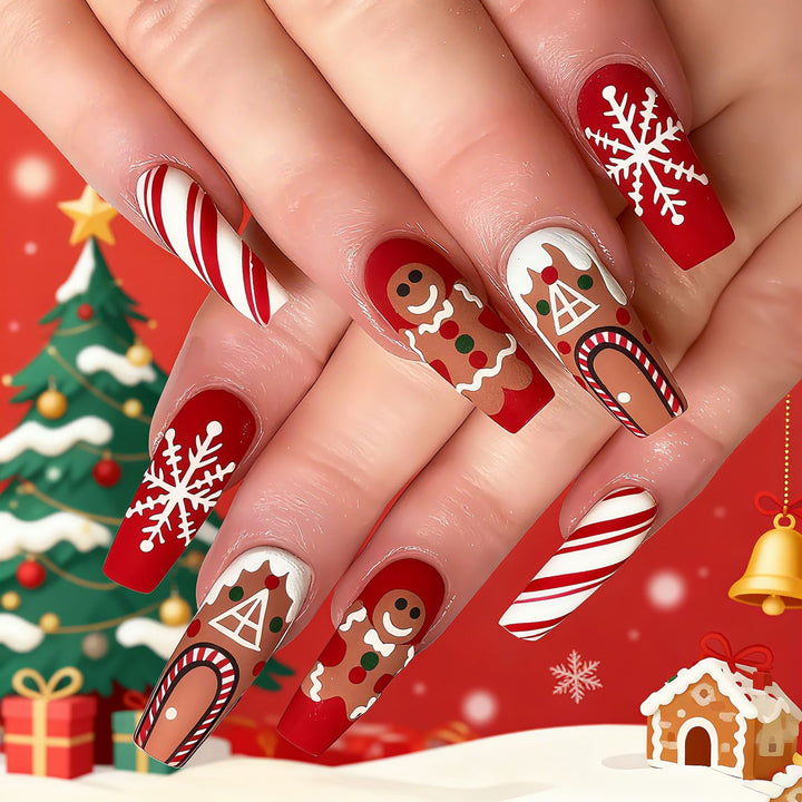 Festive Holiday-Themed Acrylic Nail Art Enhancements Kalsten