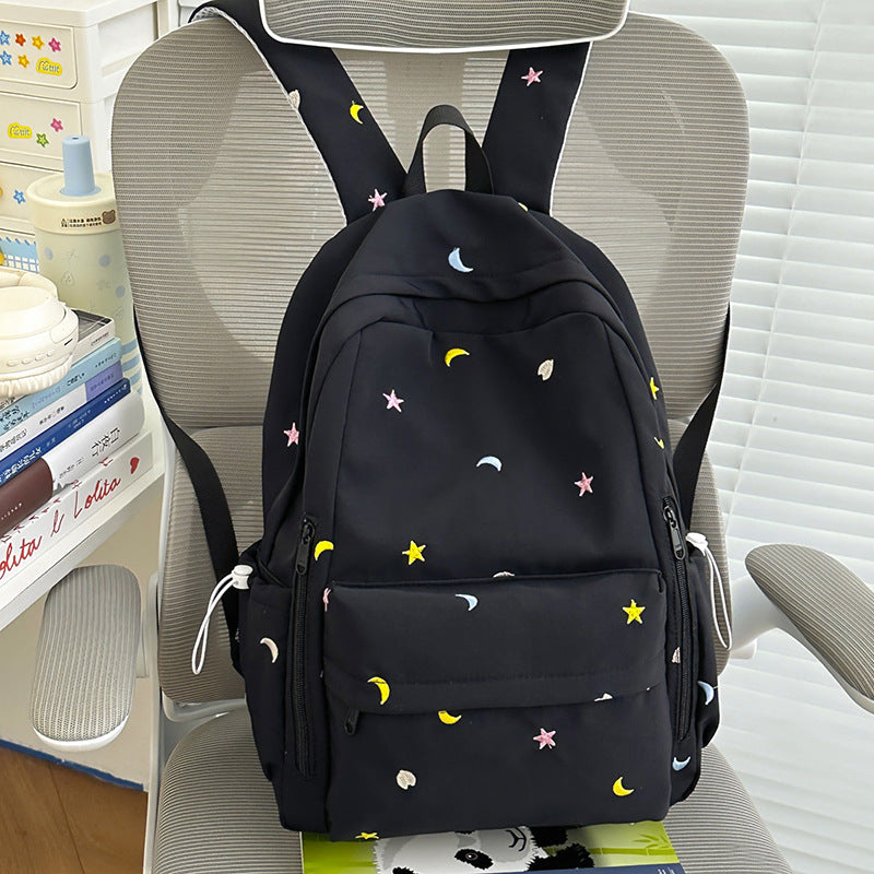 Embroidered Star and Moon Pattern Backpack