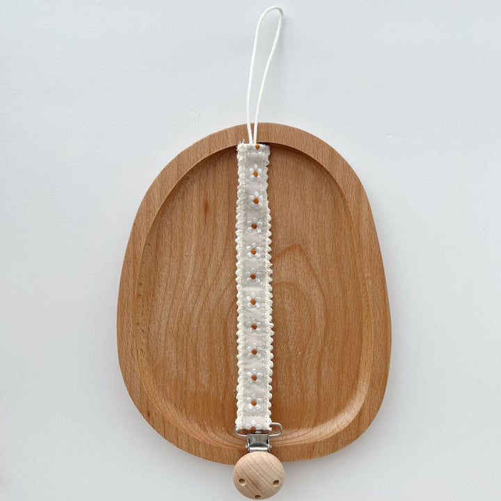 Floral Embroidered Lace Pacifier and Teether Wooden Clip