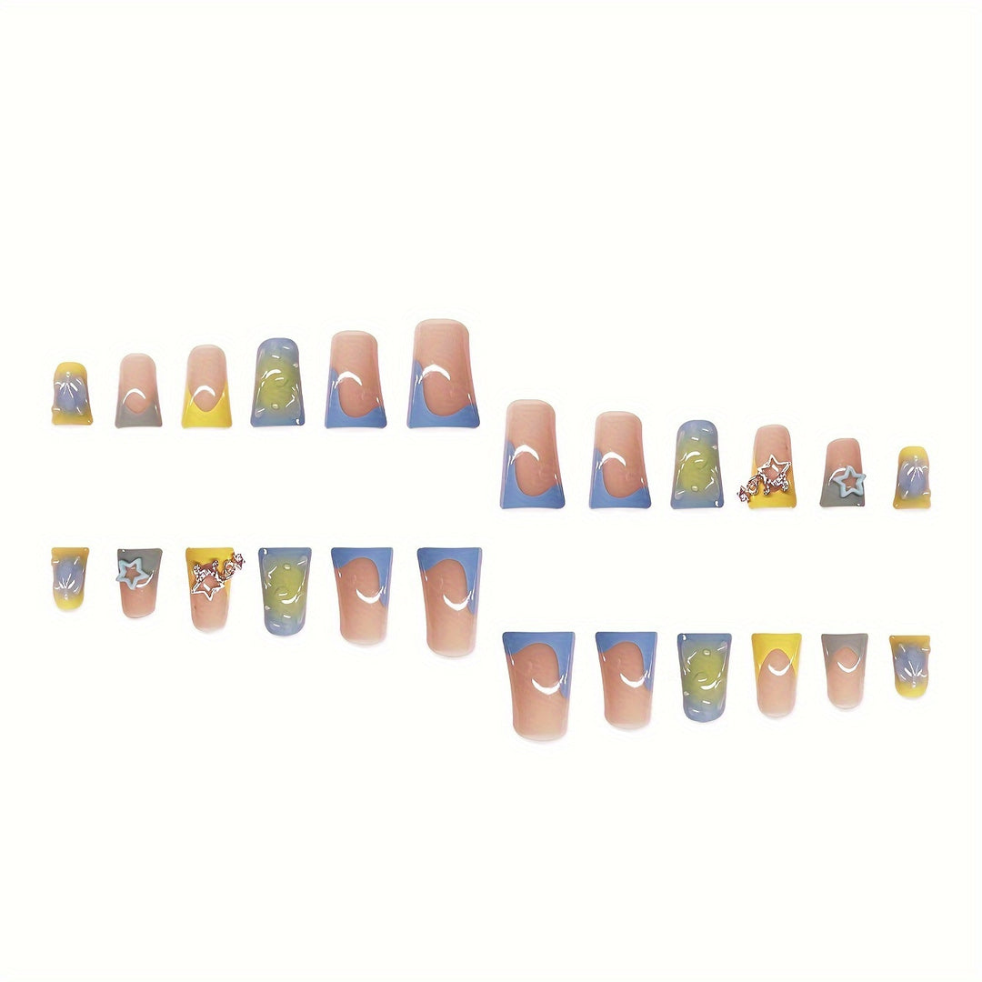 Creative Press-On Nail Art Set with Star and Drip Design Kalsten