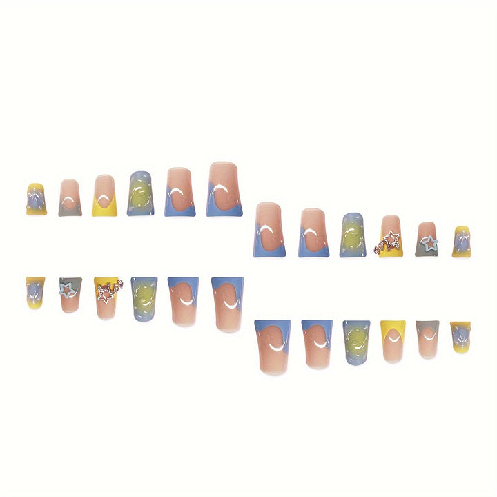 Creative Press-On Nail Art Set with Star and Drip Design Kalsten