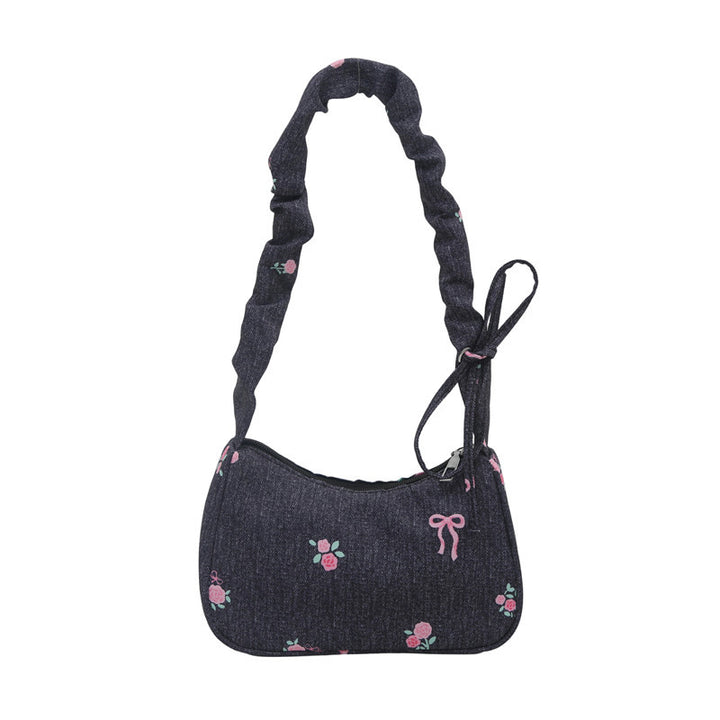 Embroidered Denim Shoulder Bag Kalsten