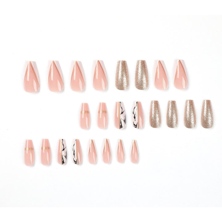 Exquisite artificial nails with elegant glitter and marble pattern Kalsten