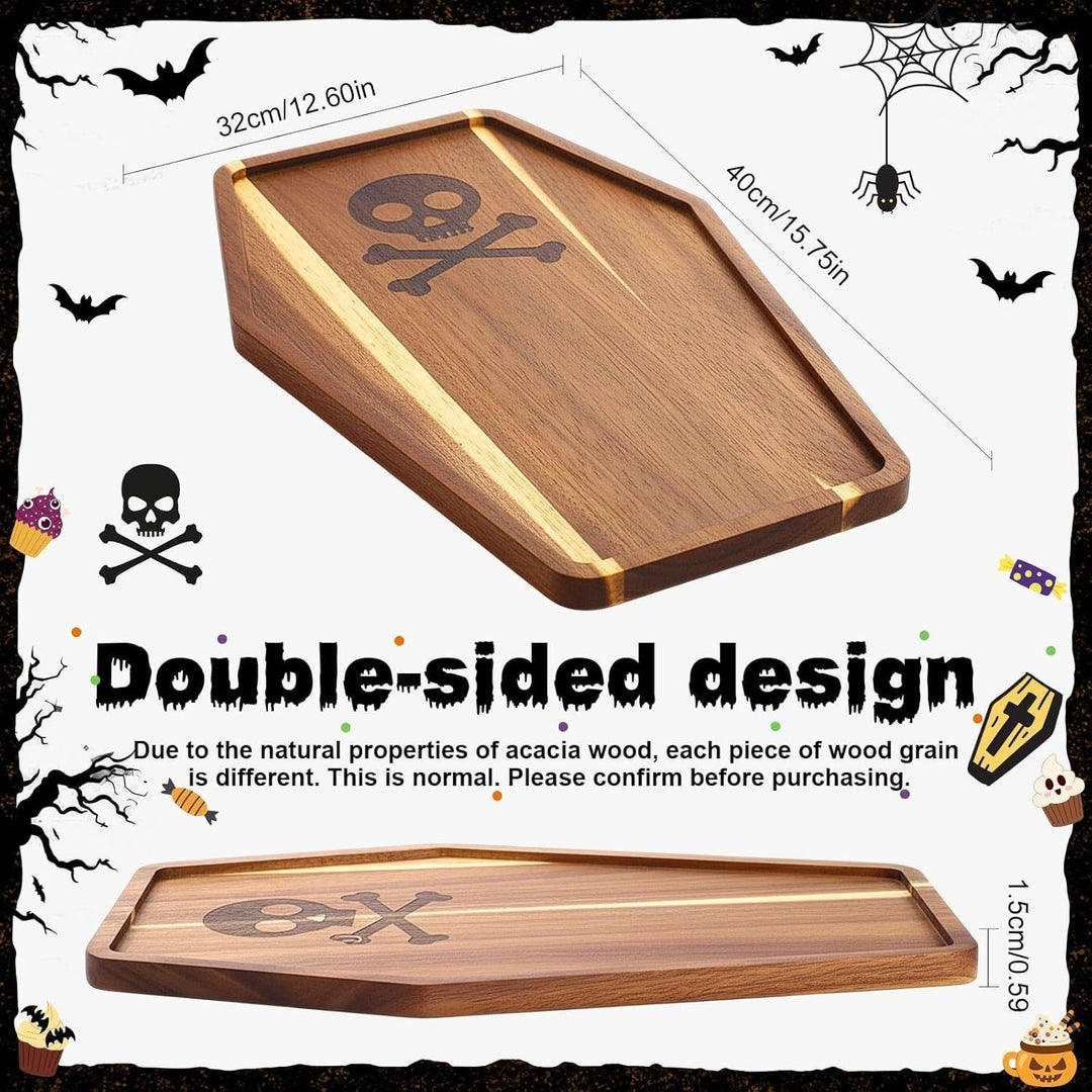 Skull-shaped cutting and serving board made of acacia wood with skull engraving