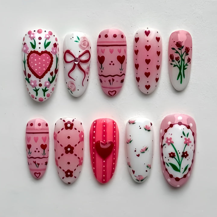 Romantic Floral Themed Press-On Nail Art Kalsten