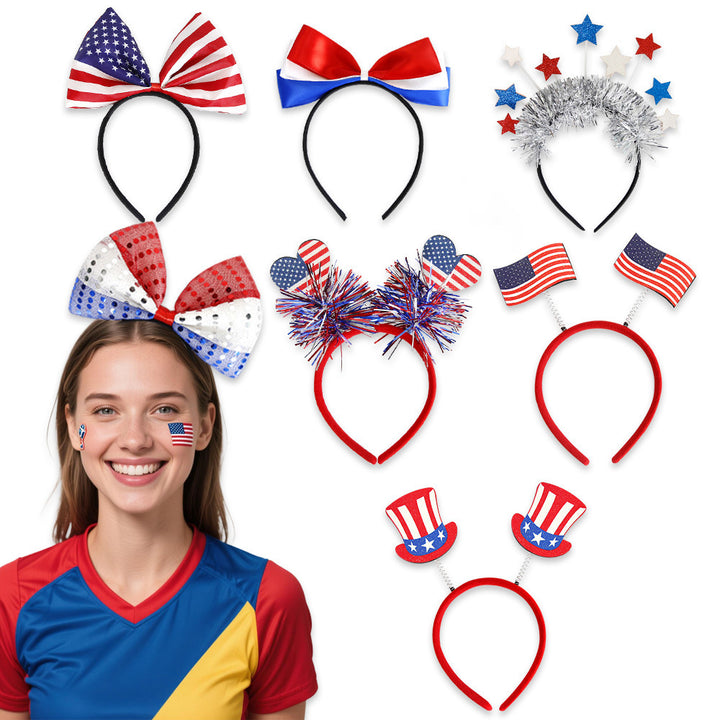 Women's Independence Day patriotic pompom headband with tinsel star toppers Kalsten