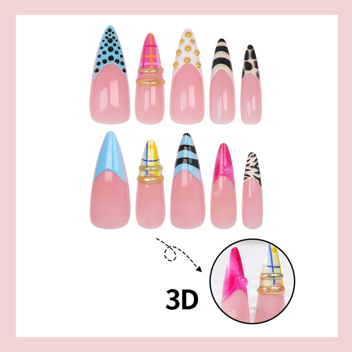 Acrylic nail set with trendy geometric and modern designs Kalsten