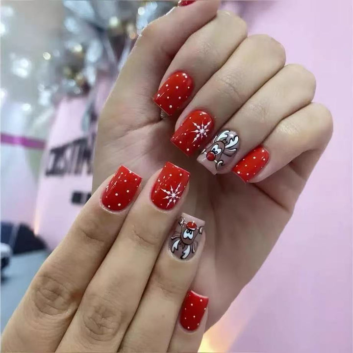 Christmas Art Nail Set with Lively Reindeer and Snowflake Designs Kalsten