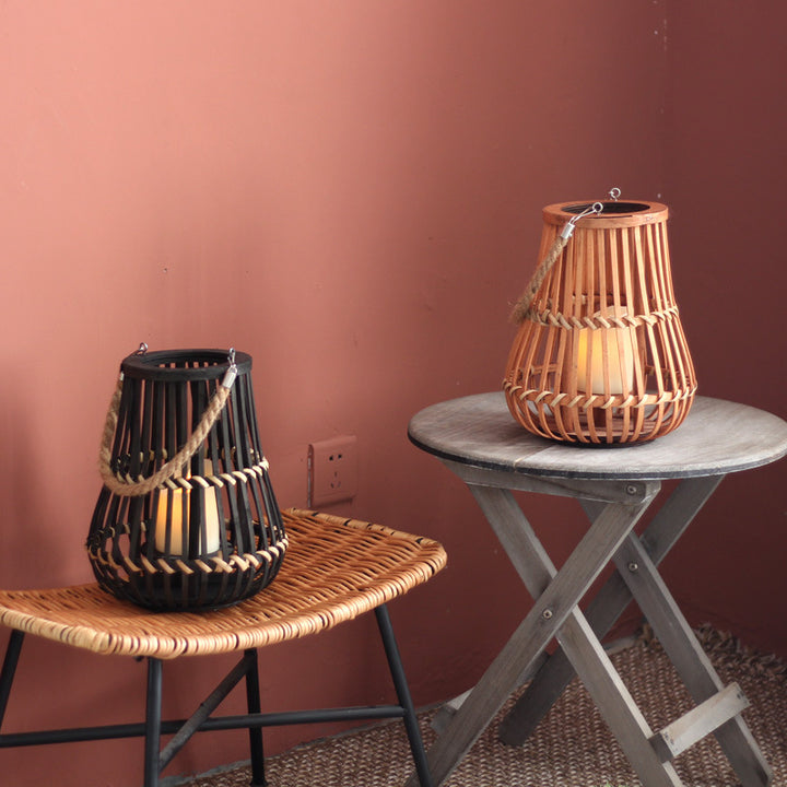 Handcrafted lantern made of wood and wicker Kalsten