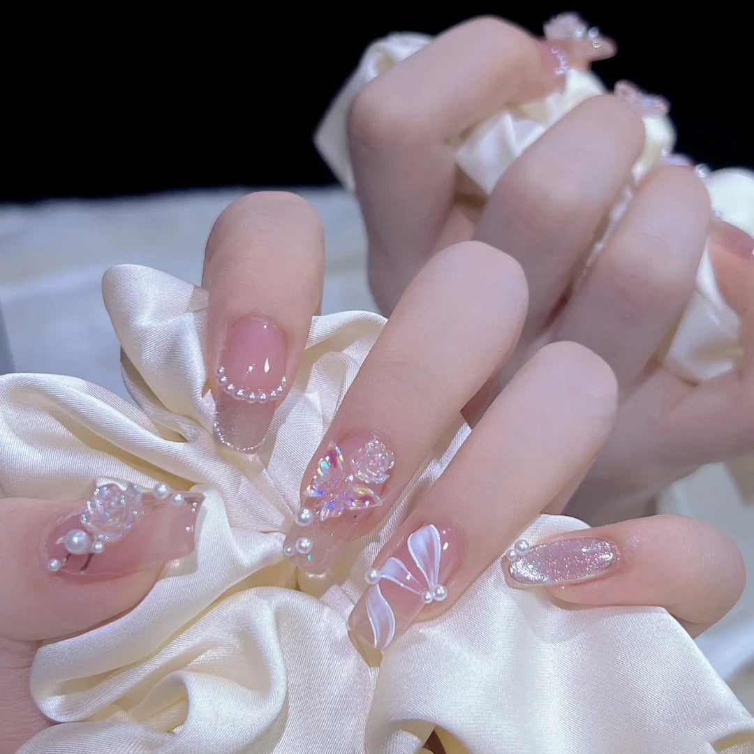 Artificial artificial nails with heart design and glitter elements Kalsten