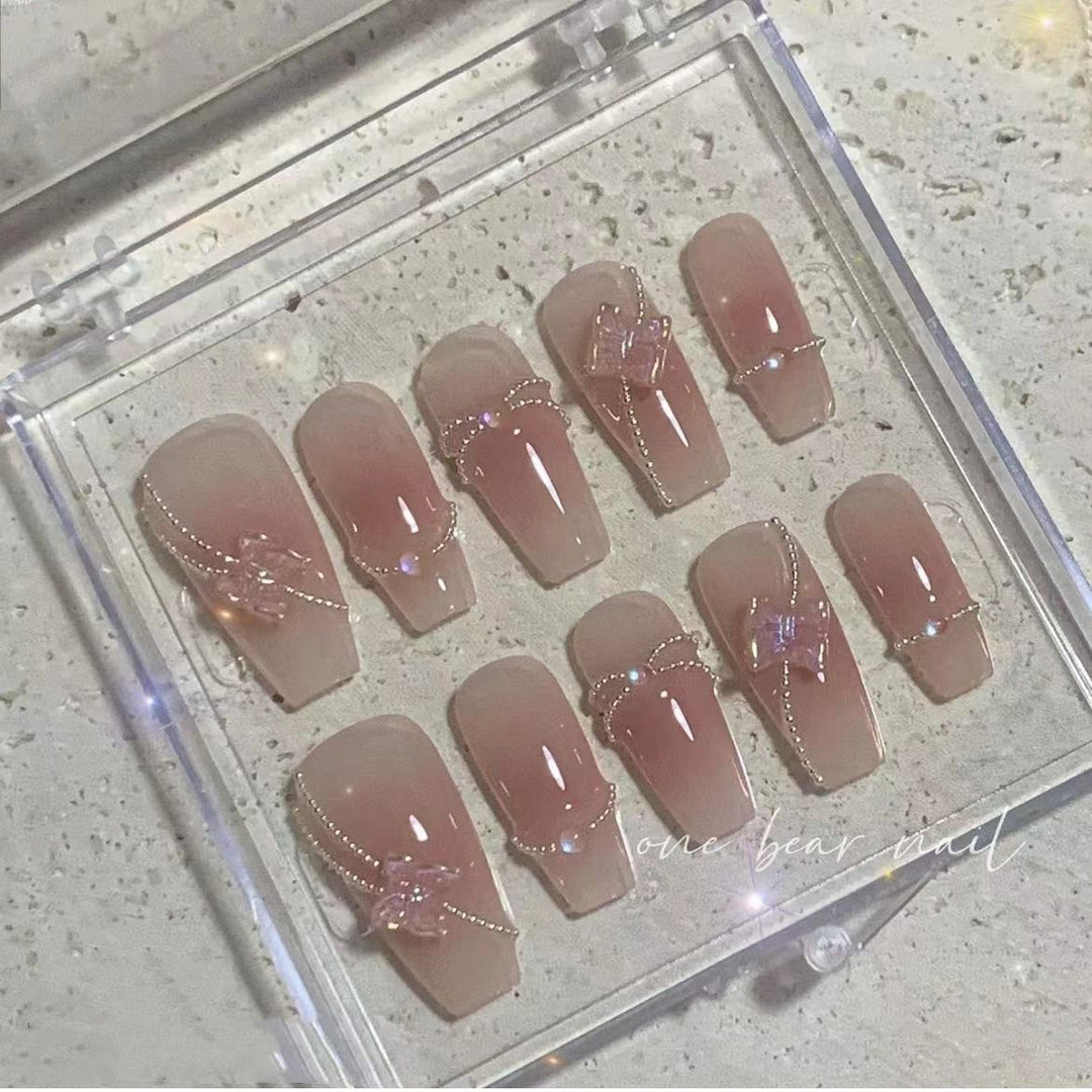 Decorative Press-On Nail Set with Crystal Accents
