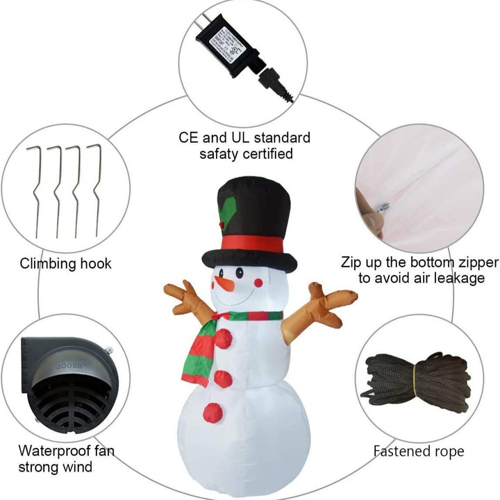 Inflatable snowman with festive decorations