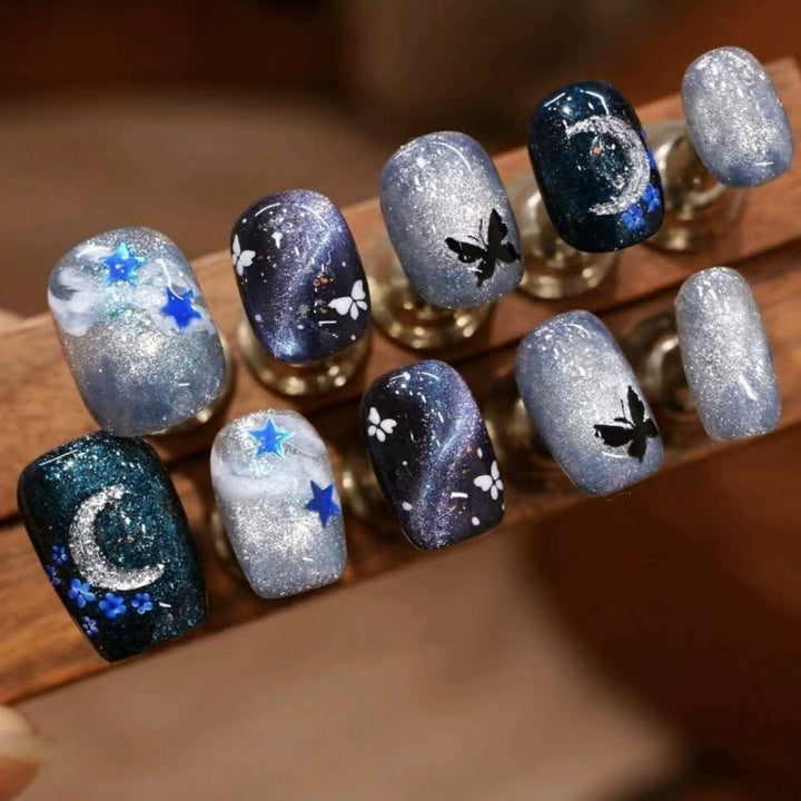 Artistic Starry Night Press-On Nail Art Kalsten
