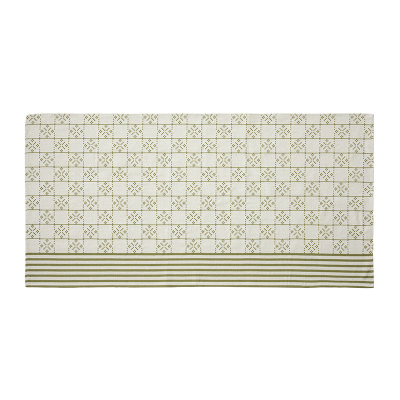 Woven rectangular table runner made of cotton blend with checkered pattern and striped border Kalsten