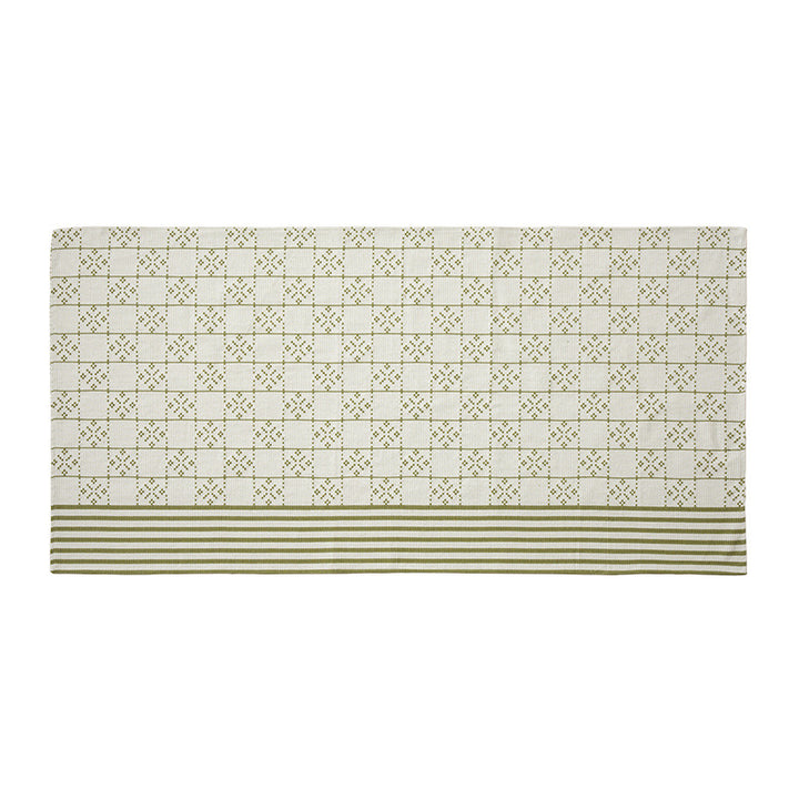 Woven rectangular table runner made of cotton blend with checkered pattern and striped border Kalsten