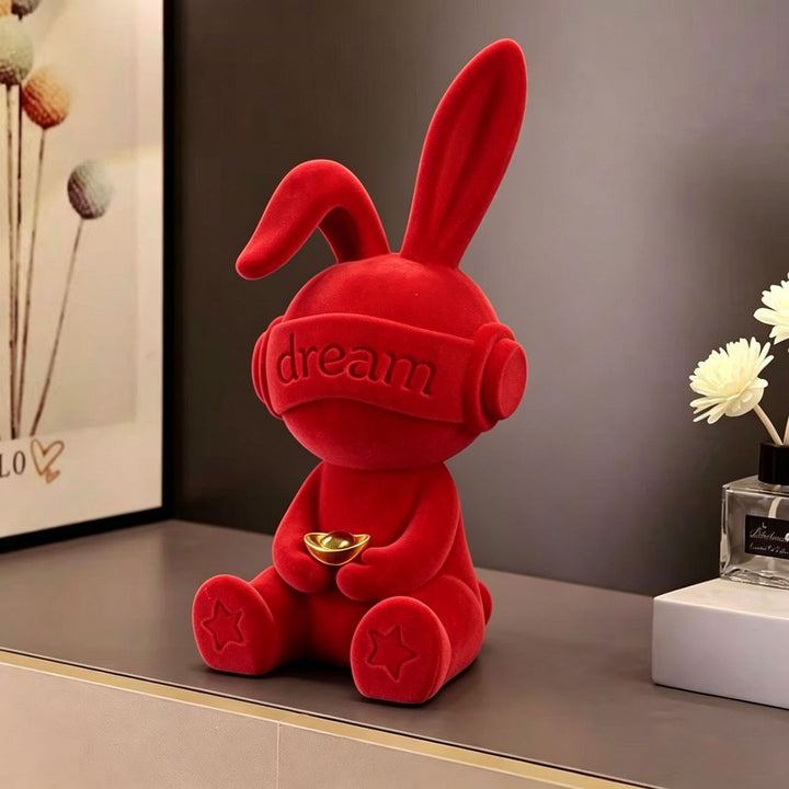 Decorative Plush Bunny Figurine for Home Display