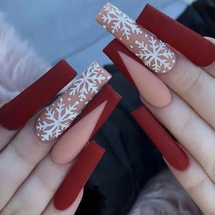 Festive Winter-Themed Press-On Nail Art