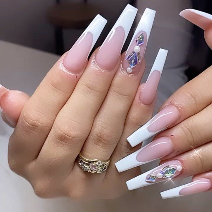 Premium Nail Extensions with Elegant Designs and Glitter Accents Kalsten