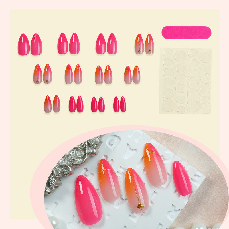 Press-On Nail Set with Vibrant Gradient Design and Golden Accents Kalsten
