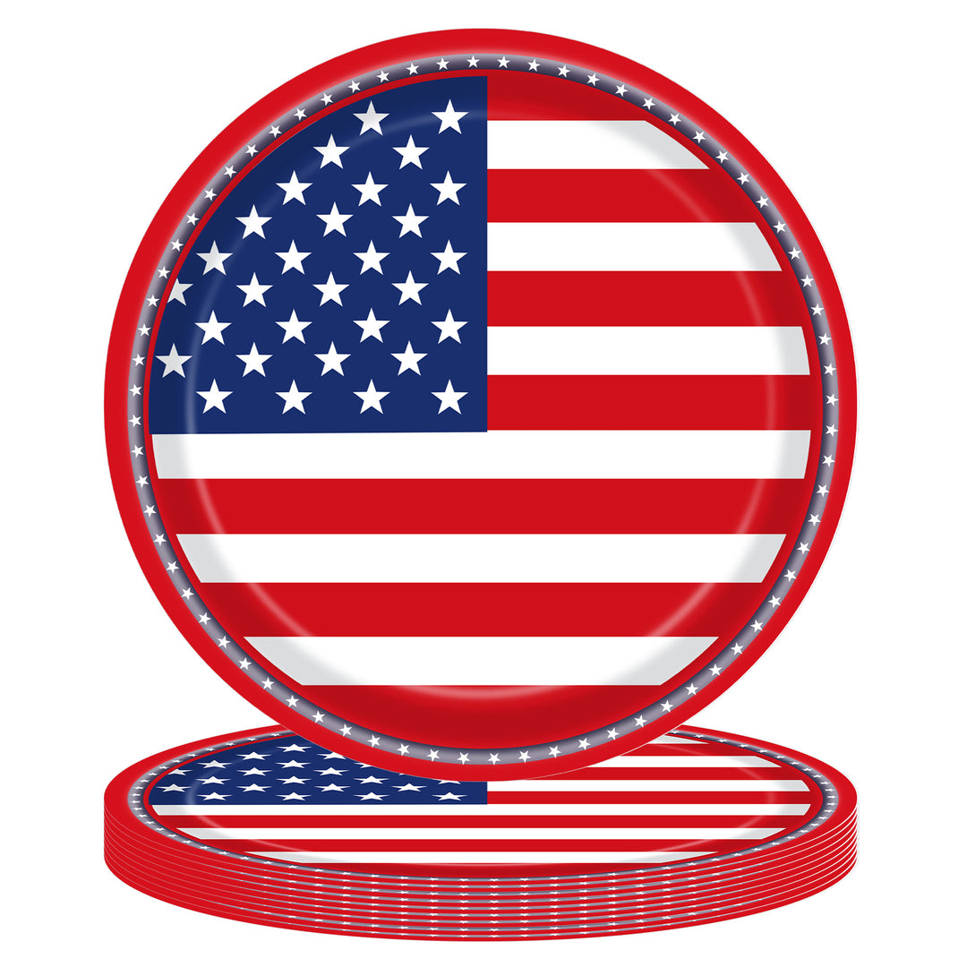 Unisex nan robust disposable paper plates with USA flag design and grease-resistant coating Kalsten