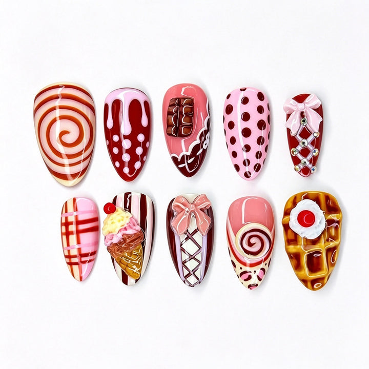 Artistic Dessert-Inspired Press-On Nail Art Set Kalsten