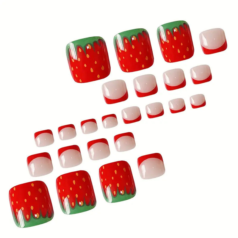 Decorative Strawberry Design Press-On Toenails Kalsten