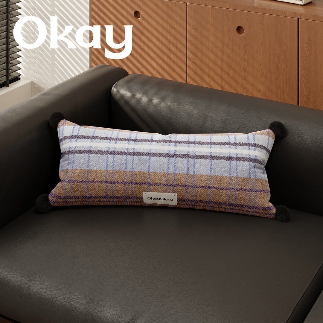 Rectangular Plaid Pom-Pom Lumbar Pillow Cover