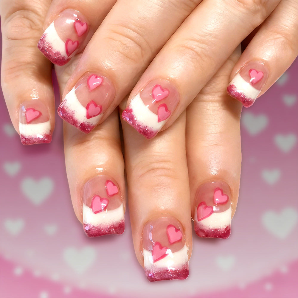 Heart-Embellished Acrylic Nail Art Set Kalsten