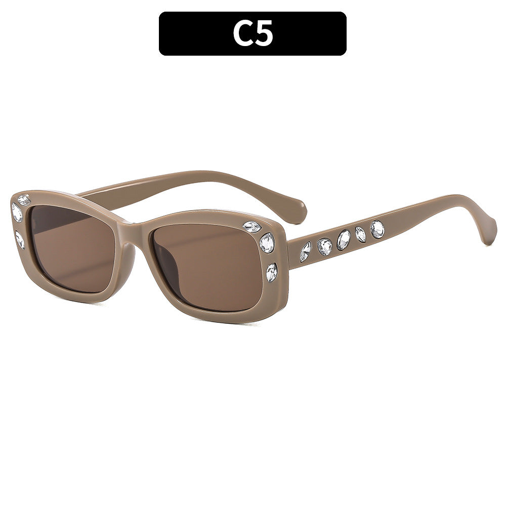 Elegant Rhinestone-Embellished Square Sunglasses