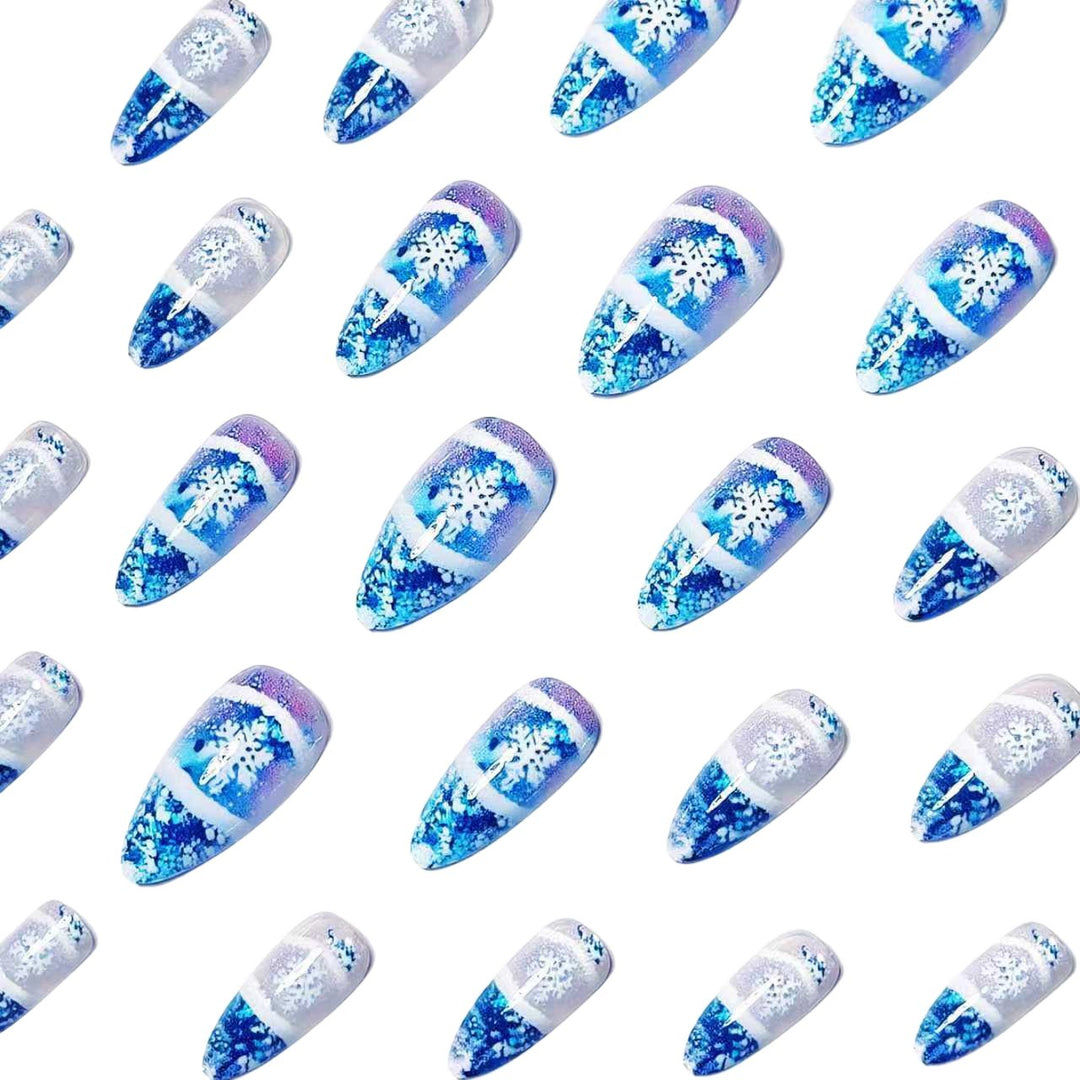 Glamorous artificial nails in winter snow crystal design Kalsten