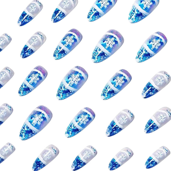 Glamorous artificial nails in winter snow crystal design Kalsten