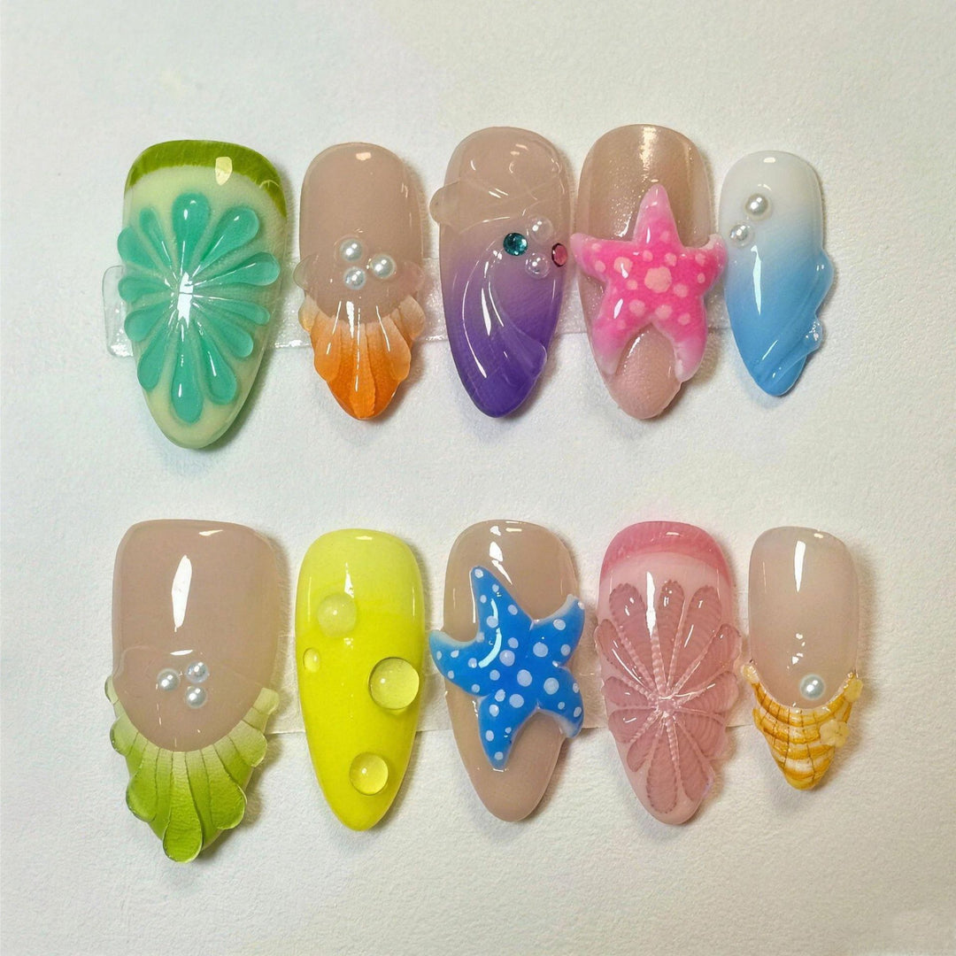 Marine-Inspired Decorative Press-On Nail Set
