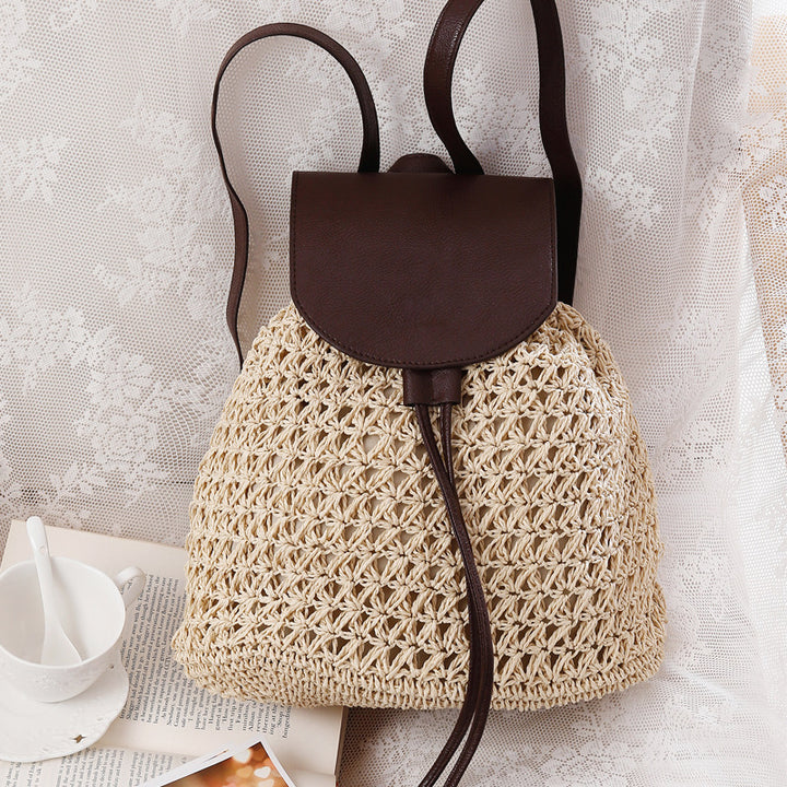 Macramee Backpack Bag with Elegant Leather Lid Kalsten