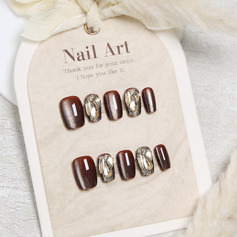 Glamorous Press-On Nail Set with Gem Accents