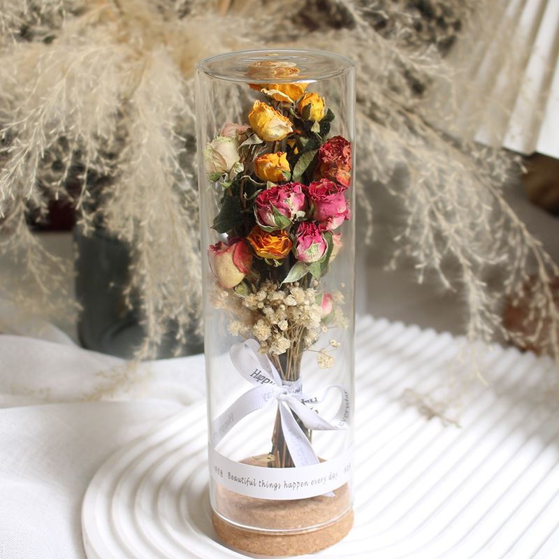Preserved Flower Display in Elegant Glass Cylinder