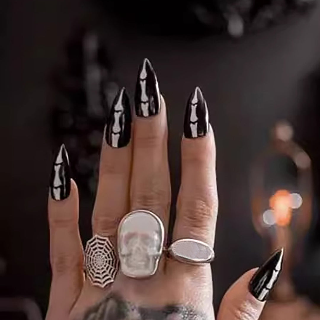 Gothic Skull-Design Stiletto Press-On Nails Kalsten