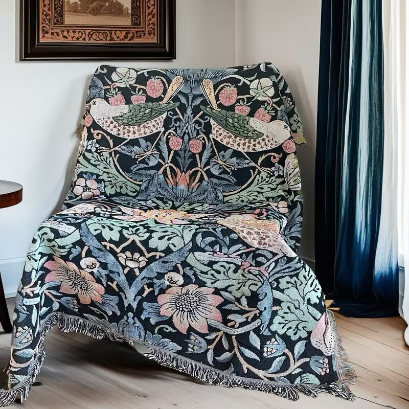 Woven Floral Tapestry Blanket