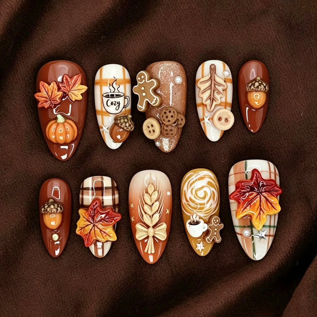 Autumn-Inspired Decorative Press-On Nail Art Set Kalsten