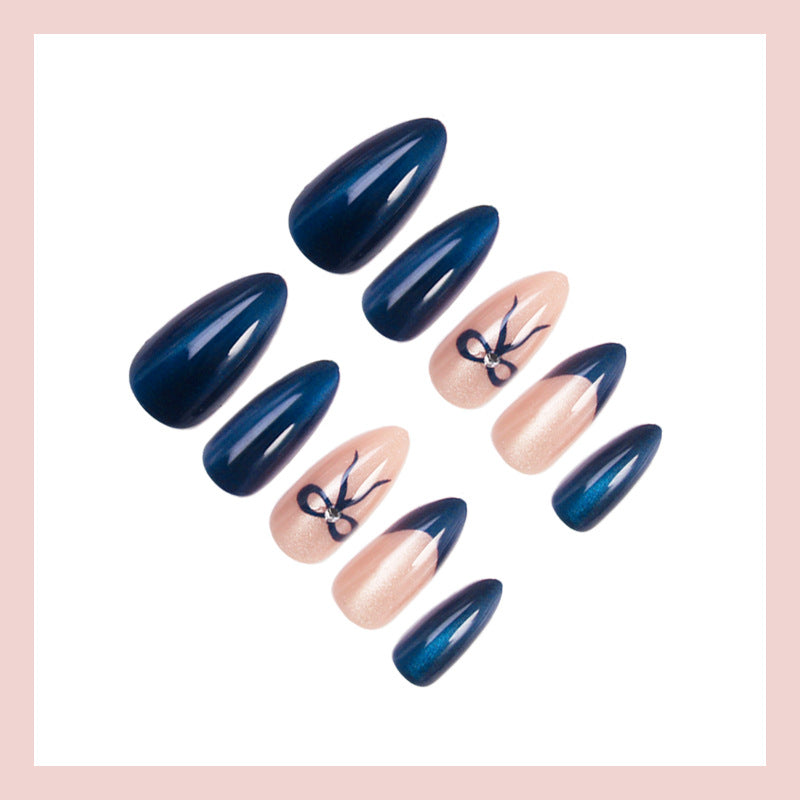 Artificial Nail Set with Elegant Bow and Glitter Accents Kalsten