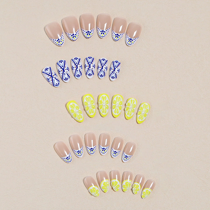 Creative Nail Art Set with Lemon and Flower Designs Kalsten
