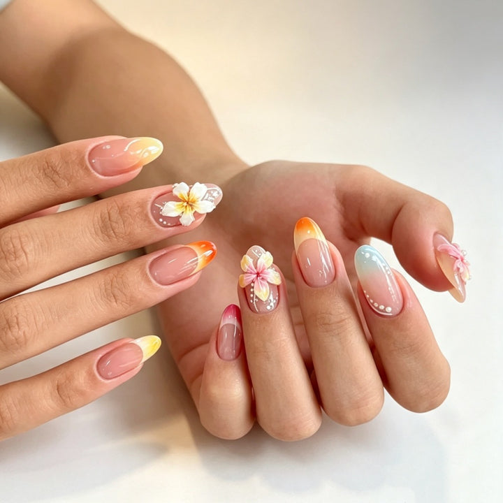 Artificial nails with color accents and floral design Kalsten