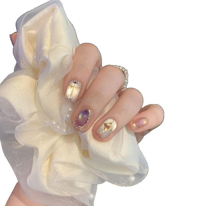 Elegant Artificial Nail Set with Glamorous Rhinestone and Glitter Details Kalsten