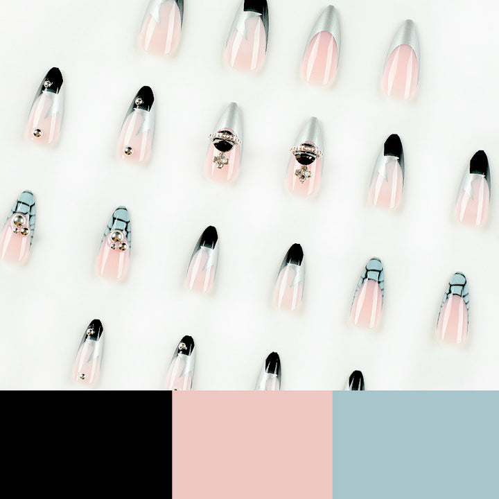 Artful acrylic nails with elegant 3D decorations and glitter effects Kalsten