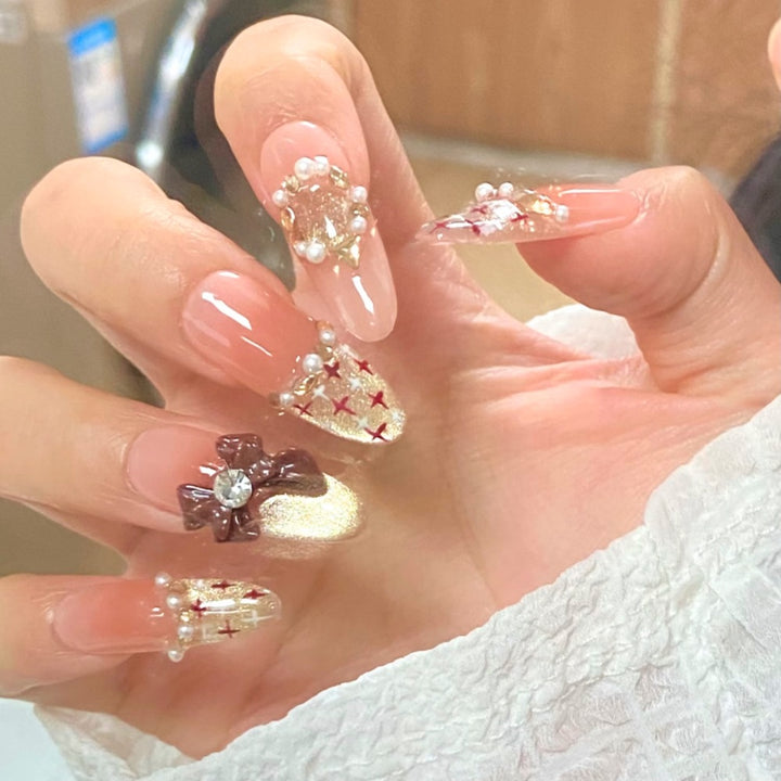 Decorative Bow and Gemstone Press-On Nails Kalsten