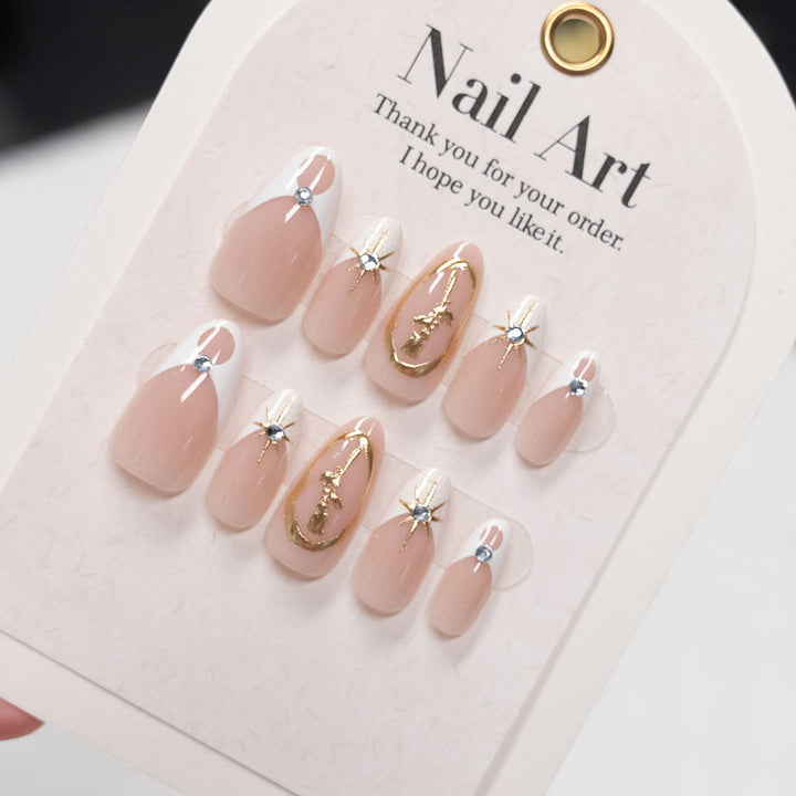 Elegant Stiletto Press-On Nails with Artistic Design