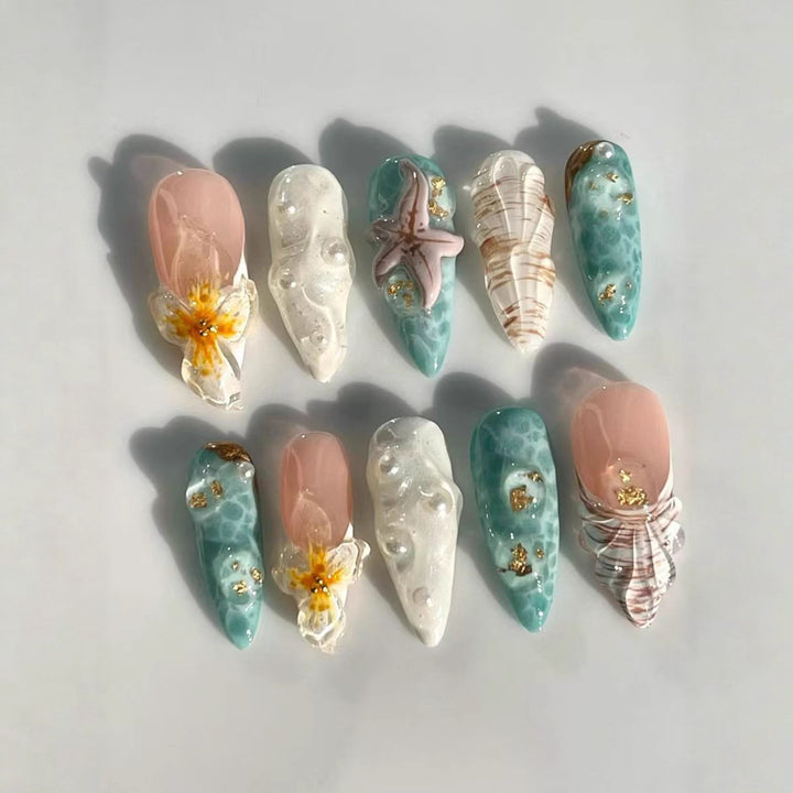 Ocean-Inspired 3D Decorative Press-On Nail Set Kalsten