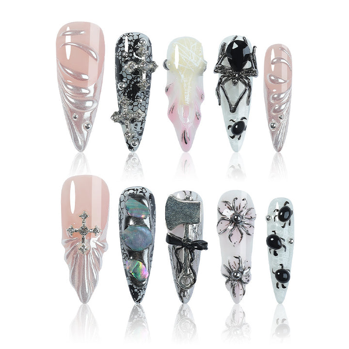 Creative nail art set with Halloween motifs and intricate details Kalsten