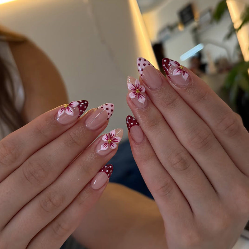 Artistic Floral Stiletto Press-On Nails with Decorative Accents Kalsten