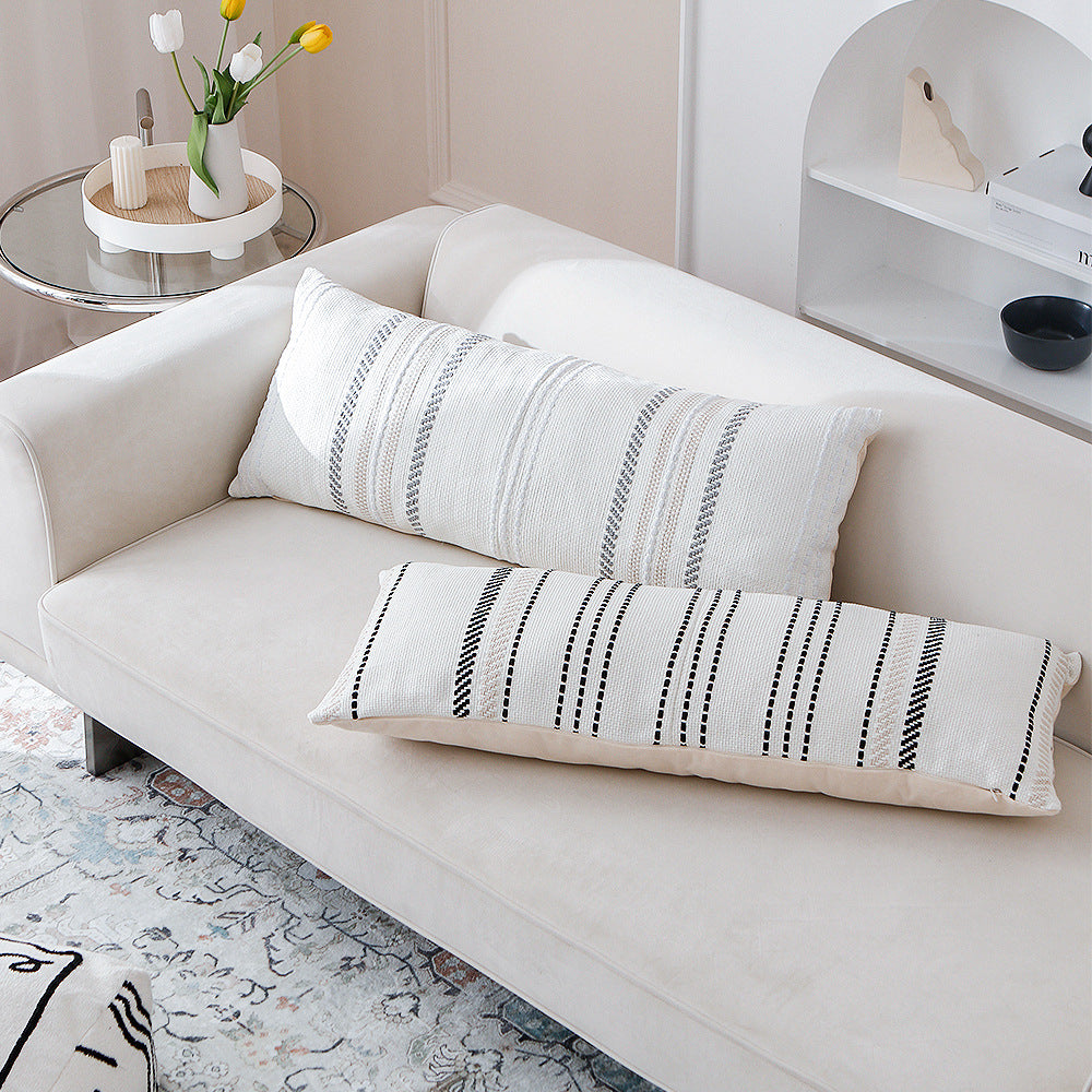Long woven cushion cover in Boho stripe look with cotton texture Kalsten