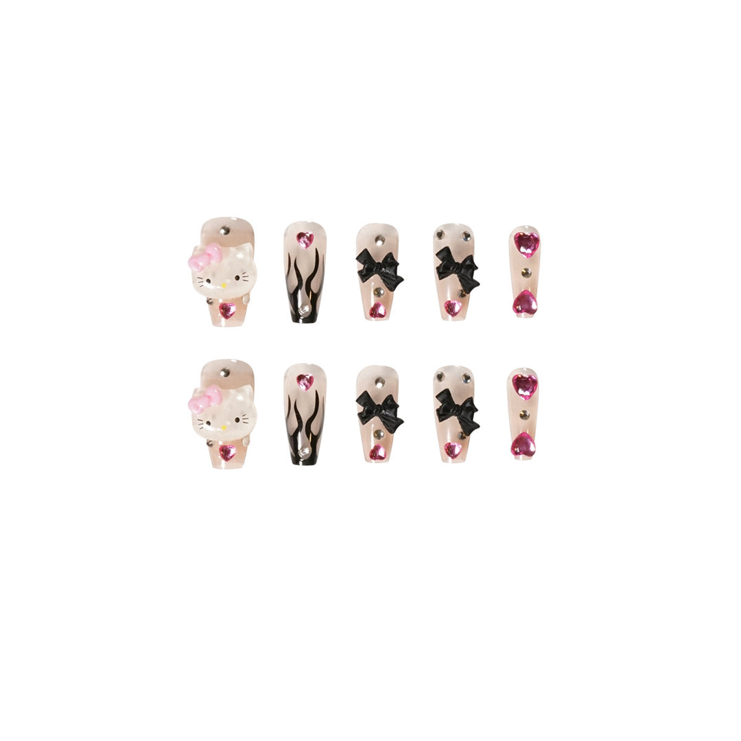 Artful nail extensions with Hello Kitty and floral accents Kalsten